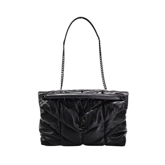LOULOU LARGE 36 IN BLACK QUILTED CALFSKIN BLACK HARDWARE